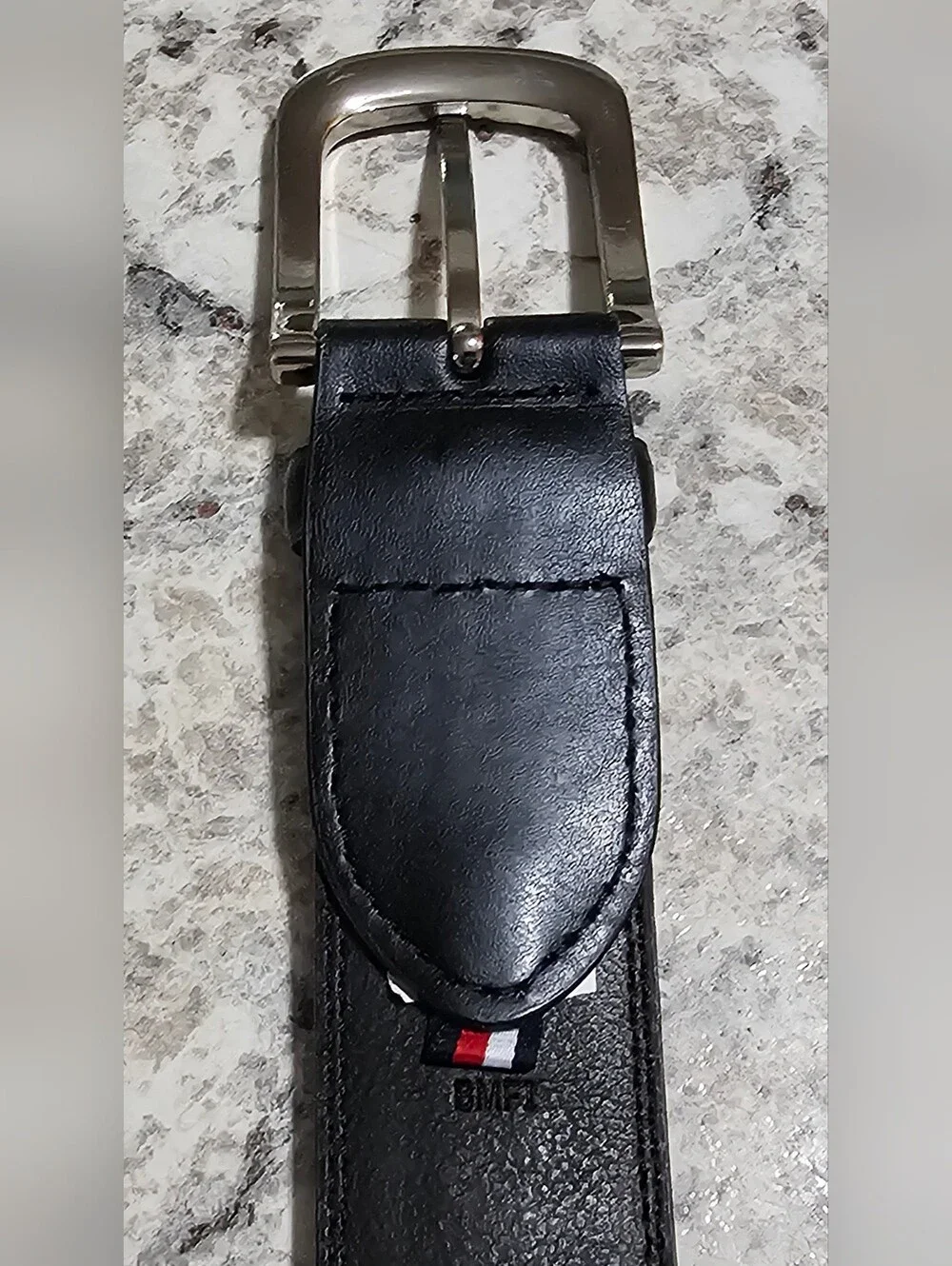 Tommy Hilfiger Men's Black Coated Leather Belt Braided Silver Buckle Size 40/100